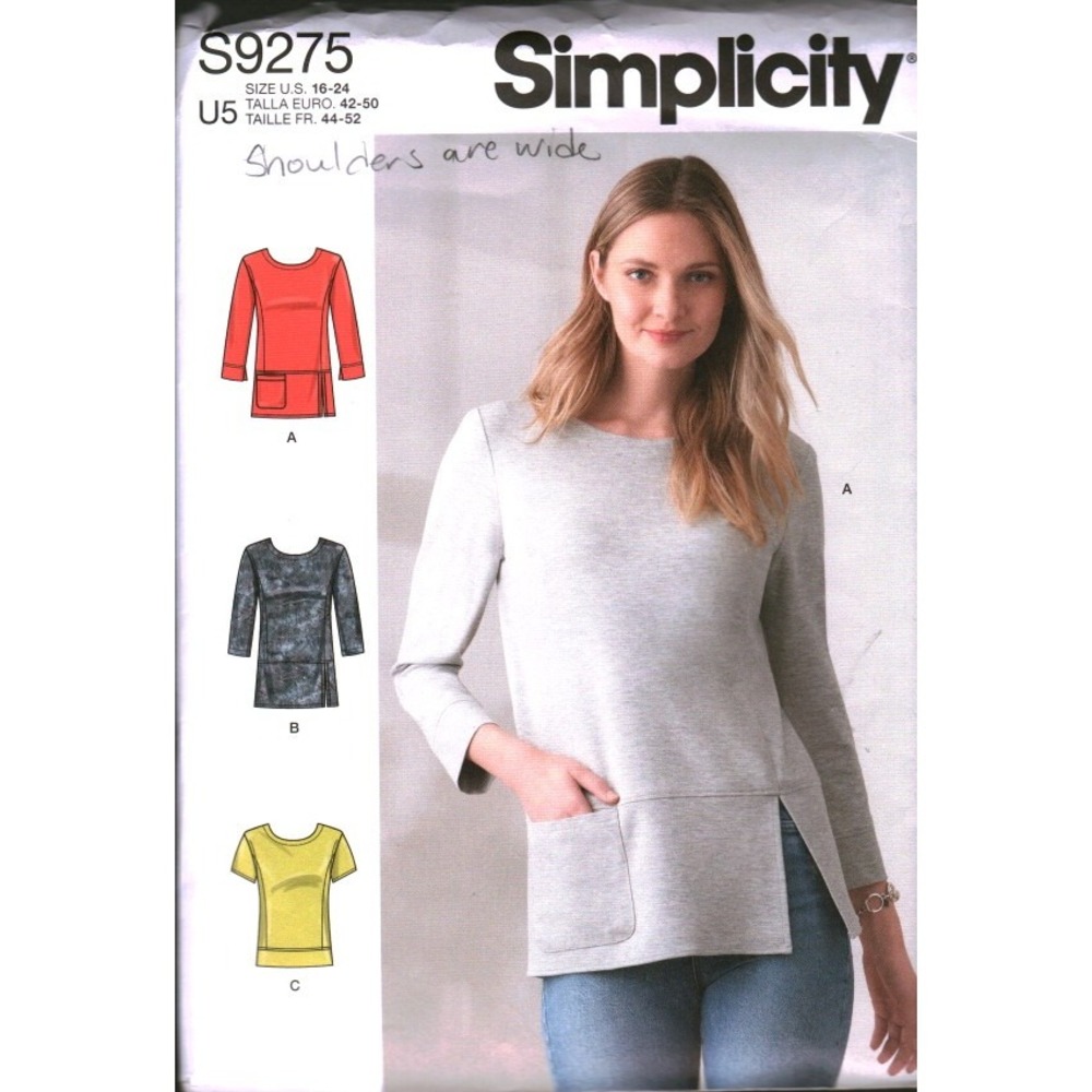 Simplicity S9275 Misses Knit Tops Sewing Pattern Tunic Tee Size 16-20 cut